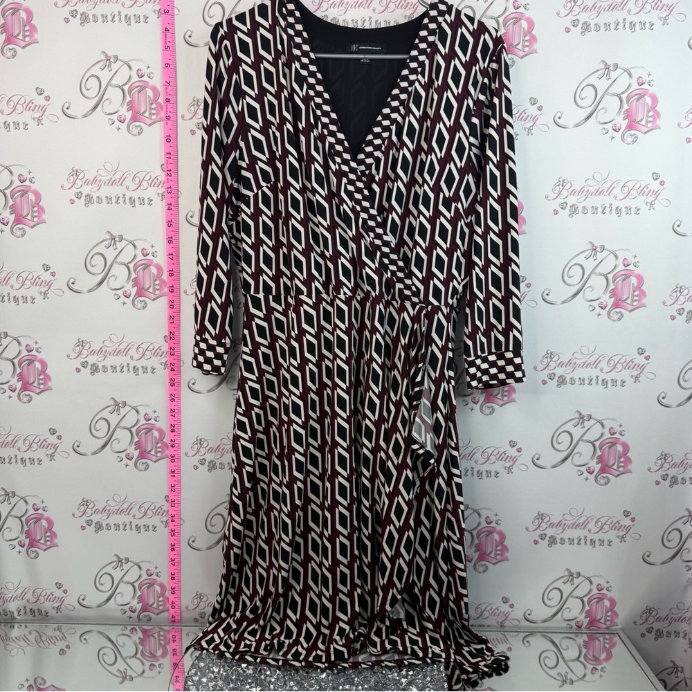 INC International Concepts dress Black and White Geometric Wrap Midi Dress